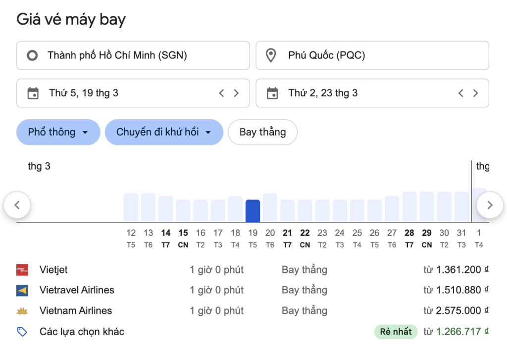 lịch bay đến Phú Quốc