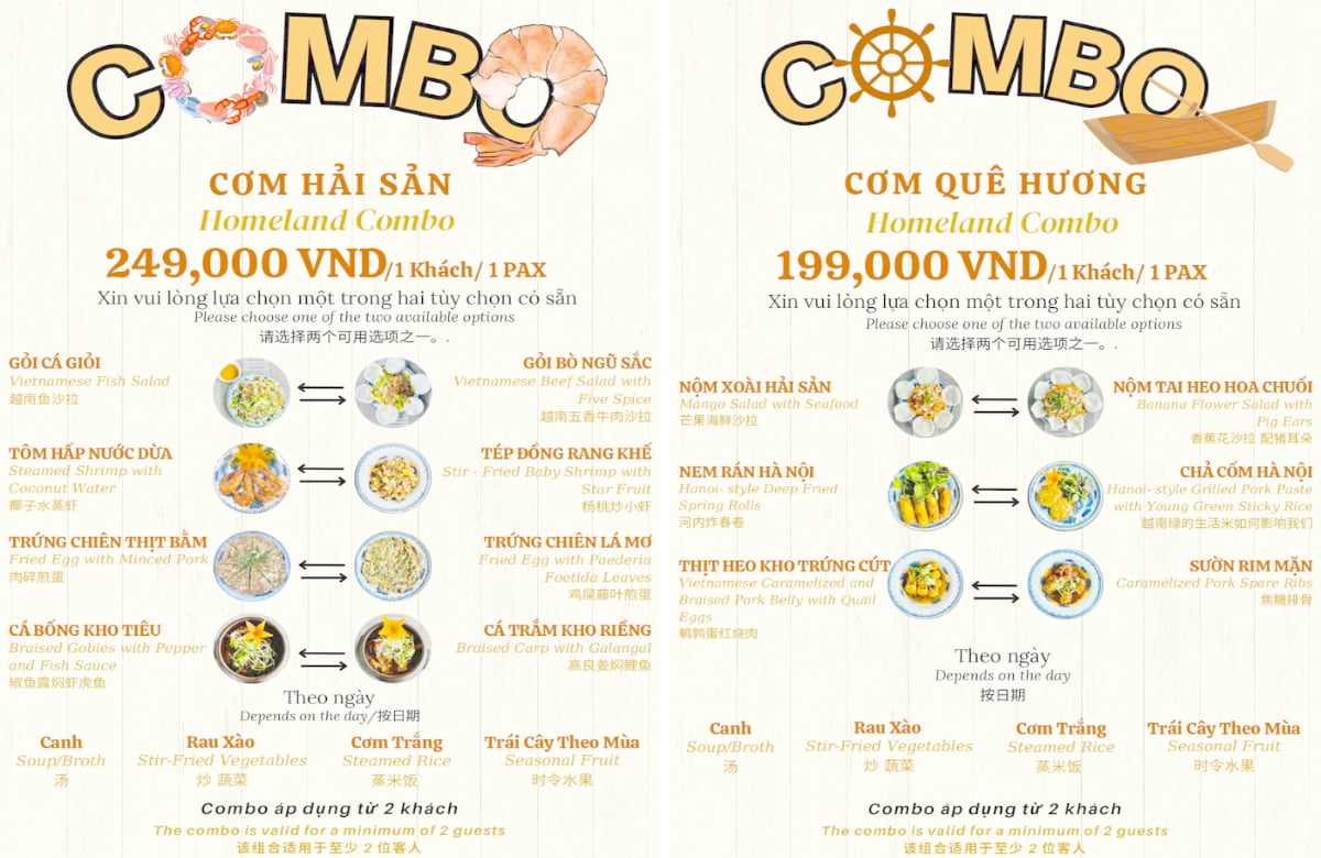 Menu các combo siêu hời tại Hà Nội Quán