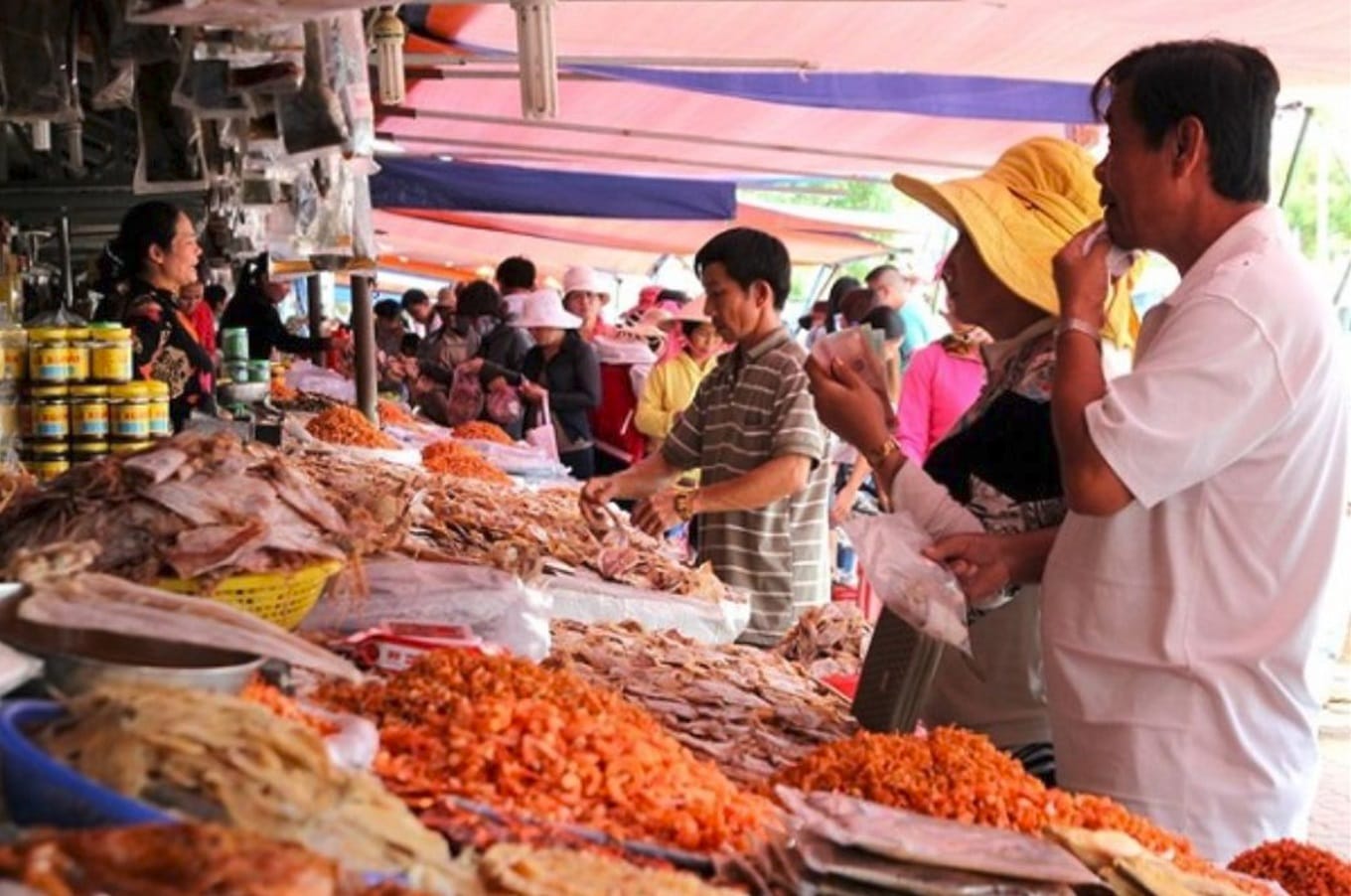 Chợ Hàm Ninh với quầy hải sản đa dạng