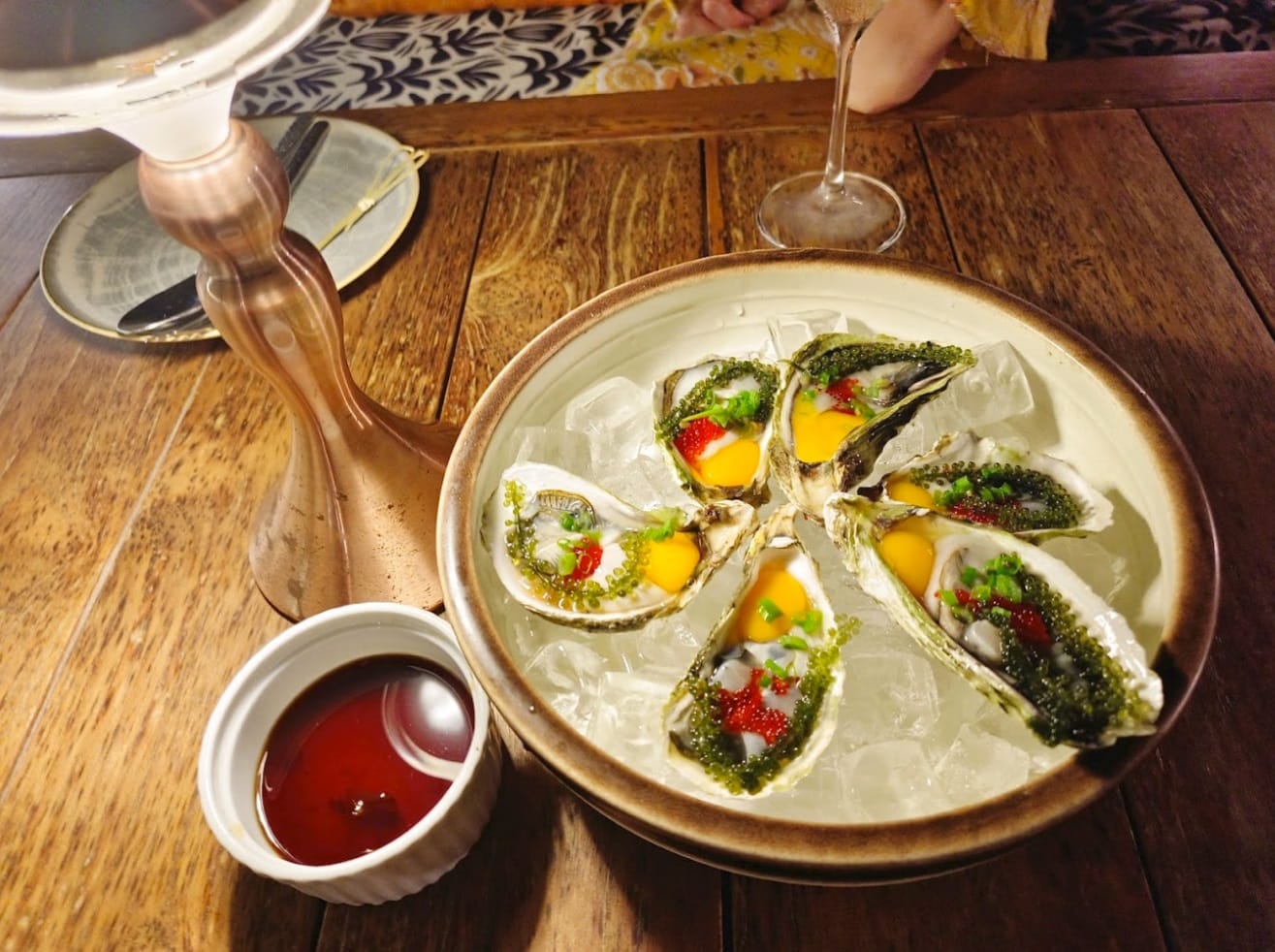 The appealing oyster sashimi with eggs