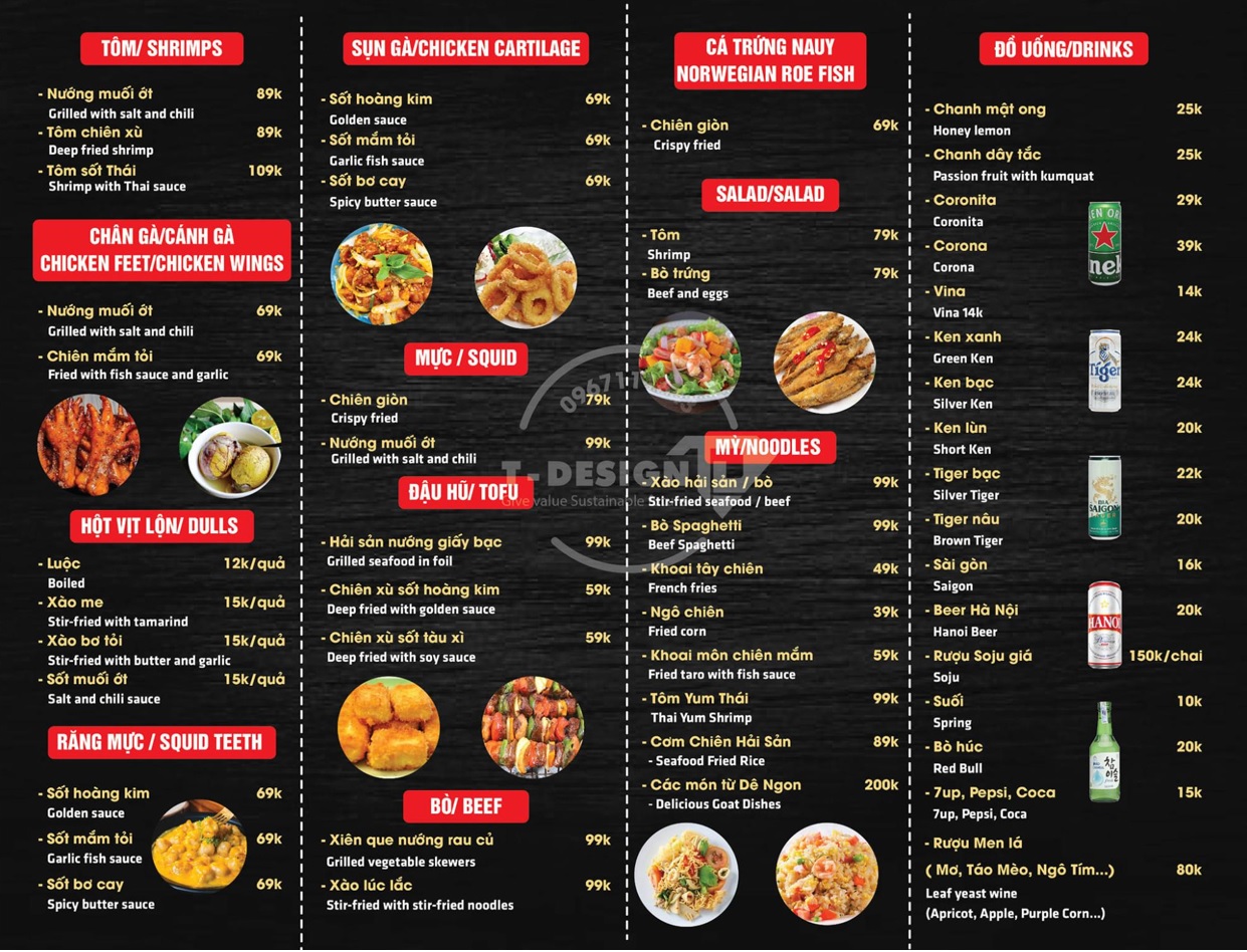 Menu quán với hơn 80 món sẵn sàng phục vụ thực khách