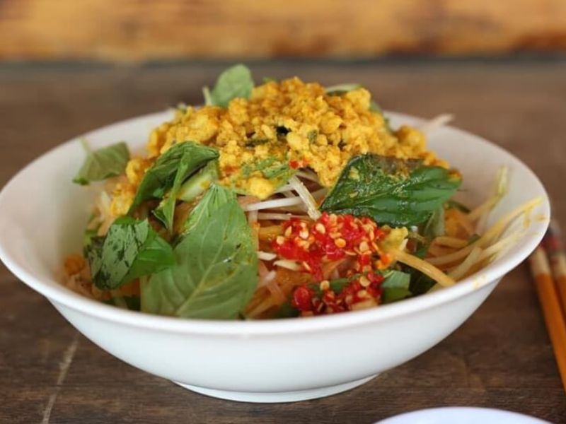 Local food Bun Ken noodle dish in Ong Lang near Corona Casino Phu Quoc