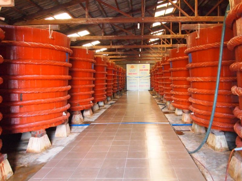 Tourists visiting Khai Hoan fish sauce factory close to Corona Casino Phu Quoc