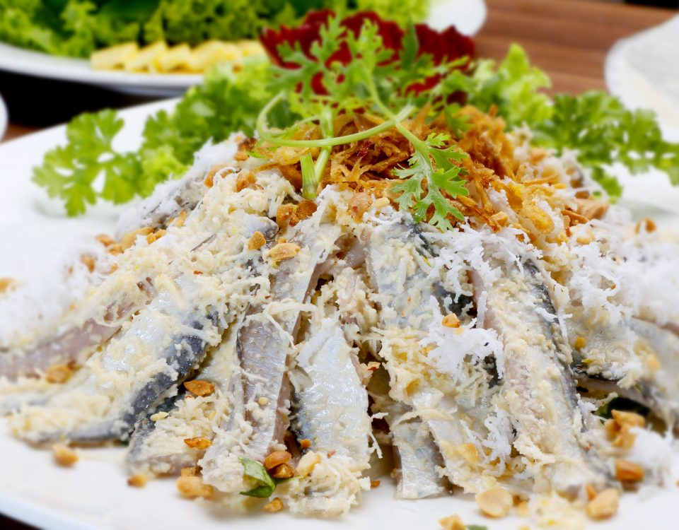 Traditional Phu Quoc herring salad near Khem Beach, mentioned by Corona Casino Phu Quoc