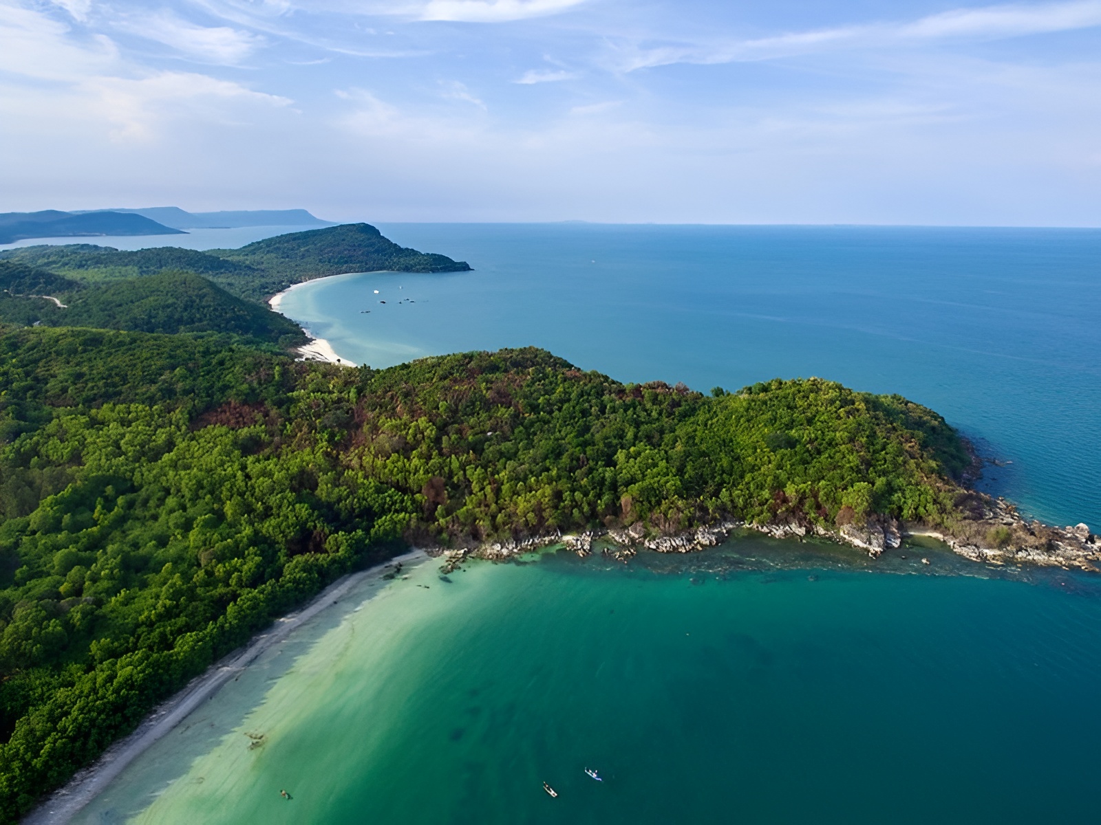 Luxury resorts lining the beautiful crescent shape of Khem Beach Phu Quoc and Corona Casino Phu Quoc