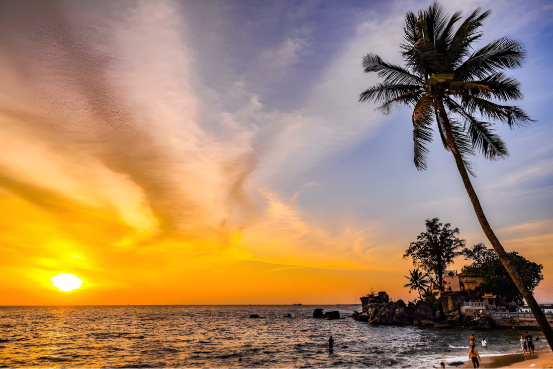 Golden sunrise over Vung Bau Beach creating perfect photo moments close to Corona Casino Phu Quoc