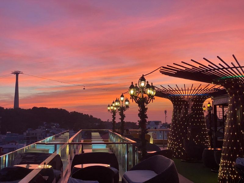 A relaxed atmosphere and sunset view from PH Rooftop Bar & Lounge a great spot near Corona Casino Phu Quoc
