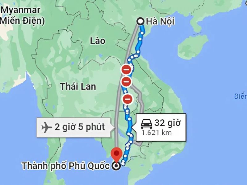 A detailed map providing a distance and travel time overview for visitors planning a trip to the luxury Corona Casino Phu Quoc resort