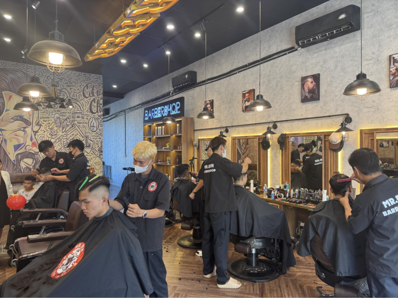 A photo of the stylish interior at Mr Den barbershop - the gentleman's grooming sanctuary located near the luxury Corona Casino Phu Quoc resort