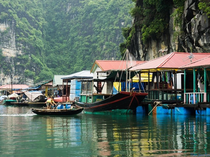 Floating houses and wooden bridges in a fishing village in Phu Quoc near Corona Resort & Casino Phu Quoc