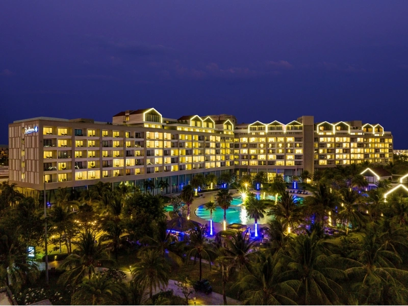 Radisson Blu Phu Quoc luxury resort at night near Corona Resort & Casino Phu Quoc