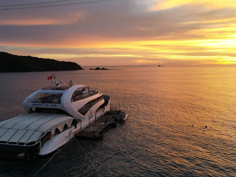 Luxury yacht charter at sunset organized by partners of Corona Resort & Casino Phu Quoc